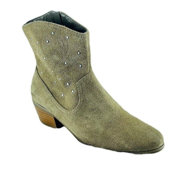 BANDOLINO Boot Erissa Taupe Suede Leather Ankle Round Toe Low Stacked Heel Weste - Picture 1 of 11